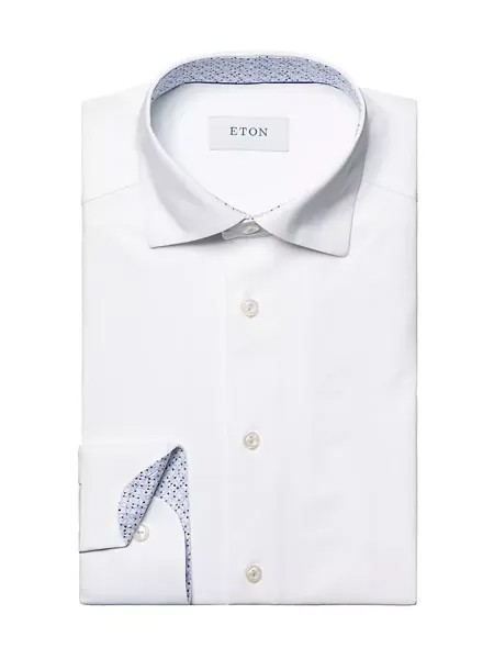 Однотонная эластичная рубашка приталенного кроя с геометрическим рисунком в четырех направлениях Eton, белый