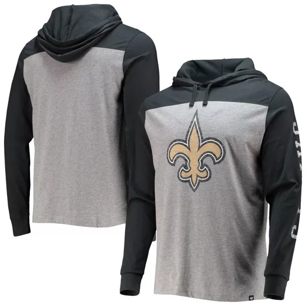 Мужская футболка с капюшоном с длинными рукавами '47 Heathered Grey/Black New Orleans Saints Franklin Wooster