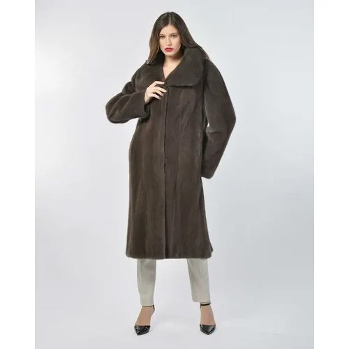 Пальто Manakas Frankfurt, норка, силуэт прямой, пояс/ремень, размер 42, коричневый