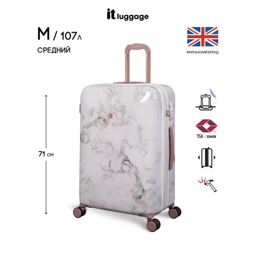 Чемодан IT Luggage, 107 л, размер M+, золотой, розовый