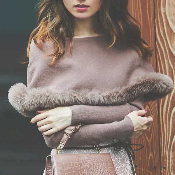 Новинка 2022, зимние женские джемперы, японский темпераментный пуловер, меховая шаль, с длинным рукавом, тонкий однотонный вязаный свитер