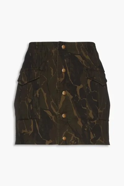 Мини-юбка камуфляжного цвета из хлопка и габардина с добавлением рами Saint Laurent, армейский зеленый