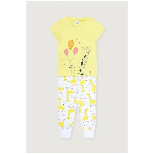 Пижама crockid, пояс на резинке, манжеты, размер 98, желтый, белый