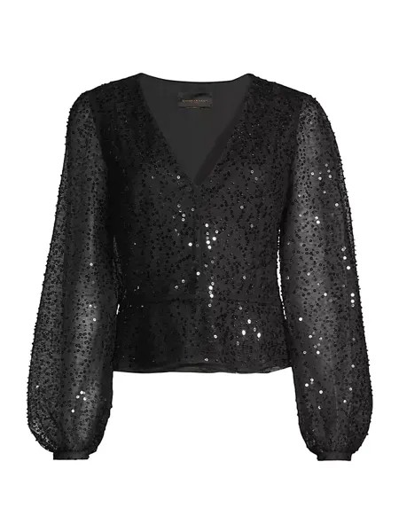 Блузка с объемными рукавами и объемными рукавами в стиле хэви-метал, расшитая пайетками Donna Karan New York, черный