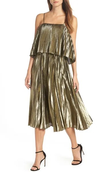Вечернее платье миди со складками и складками J. CREW цвета металлик цвета ламе золотистого цвета 2
