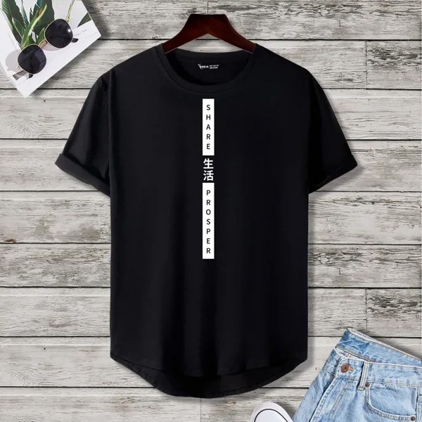 Асимметричная футболка с текстовым принтом для мужчины