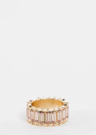 Золотистое кольцо с розовыми багетными камнями ASOS DESIGN Curve-Золотистый