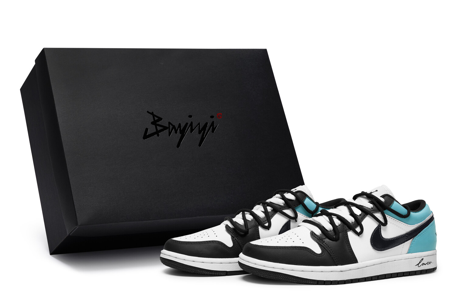 Кроссовки Air Jordan 1 Vintage Basketball Shoes Men Low-top Cyan/black/white, черный/белый/синий