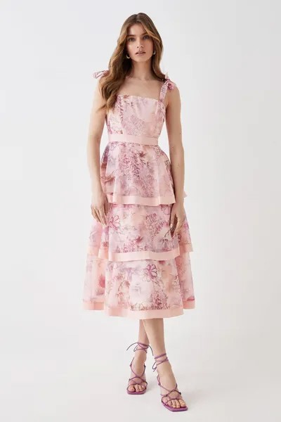 Многоярусное платье миди из органзы Coast, розовый