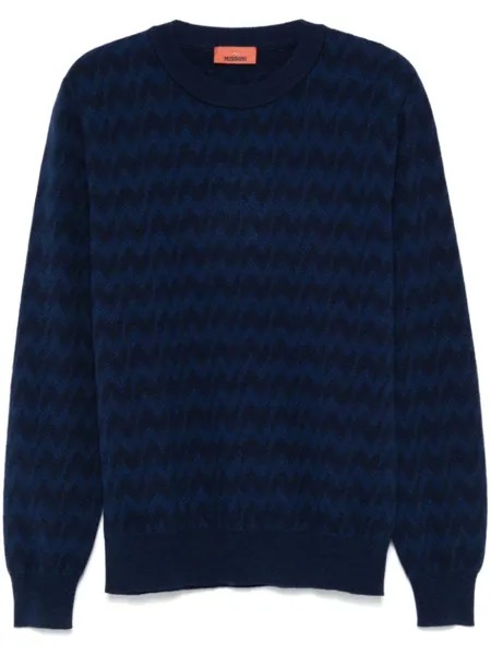 Missoni свитер с круглым вырезом, зигзагообразной вязки, синий