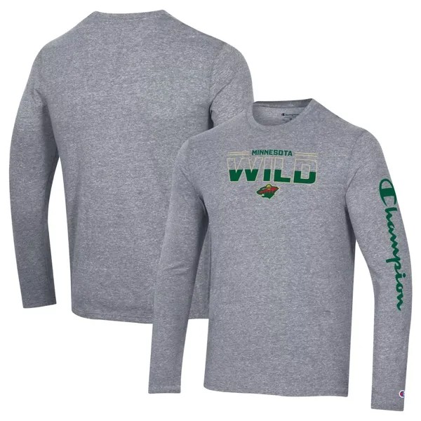 Мужская футболка с длинным рукавом Heather Grey Minnesota Wild Tri-Blend Champion