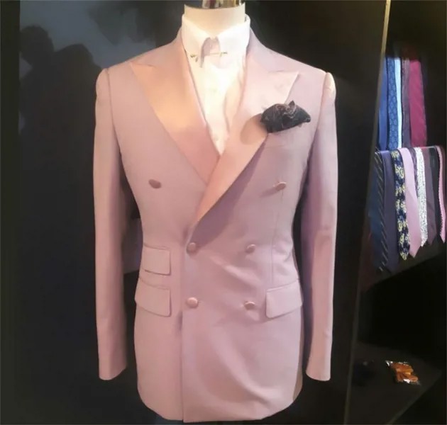Ярко-розовый двубортный мужские костюмы из 2 предметов, костюм жениха, друга жениха, костюм со штанами Бизнес Свадебный Блейзер Куртка (куртка + брюки)