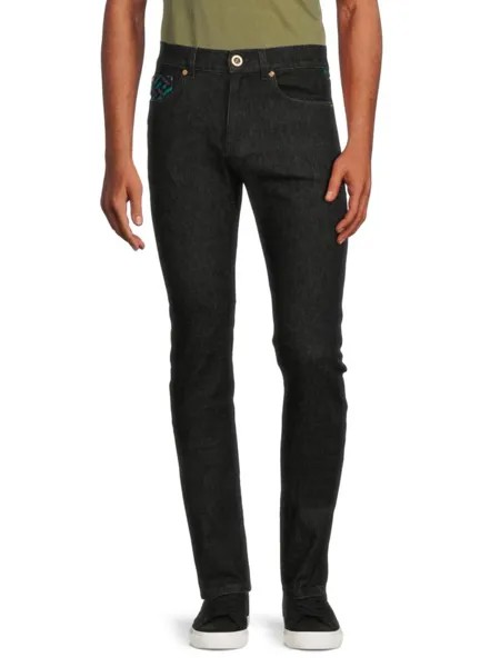 Джинсы Taylor Fit с высокой посадкой и отделкой La Greca Versace, цвет Teal Plum