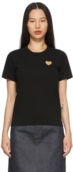 Черно-золотая футболка с нашивкой в ​​виде сердца Comme des Garçons Play