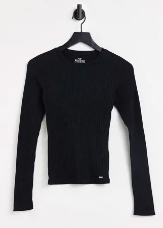 Черный лонгслив узкого кроя в рубчик Hollister-Черный цвет