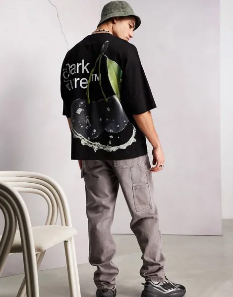 Черная oversized-футболка с графическим принтом вишен и логотипом на спине ASOS Dark Future-Черный