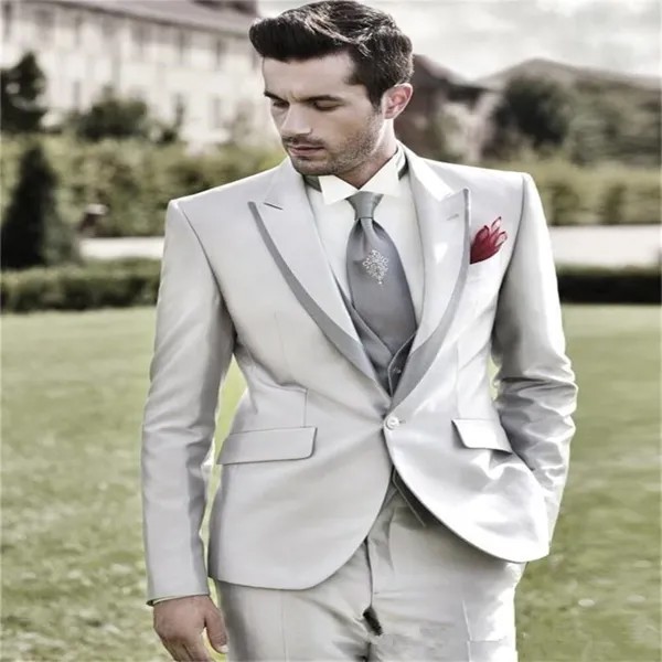 Новинка 2022, высококачественный индивидуальный модный серебристый мужской костюм с пиковым отворотом, свадебный смокинг, облегающий компле...