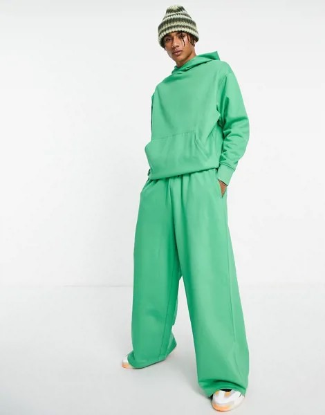 Изумрудно-зеленые oversized-джоггеры с широкими штанинами из плотного трикотажа от комплекта ASOS DESIGN-Зеленый цвет