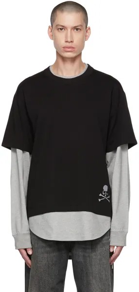 Черно-серая многослойная футболка с длинным рукавом mastermind WORLD