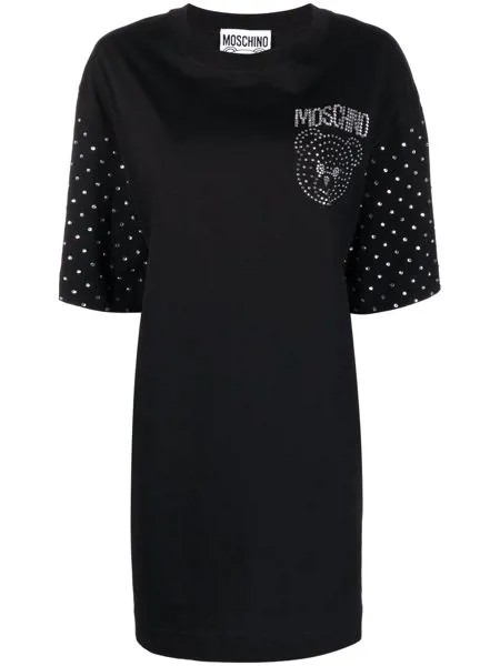 Moschino платье-футболка Teddy Bear с кристаллами