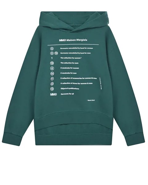 Зеленая толстовка-худи с белым текстовым принтом MM6 Maison Margiela детская