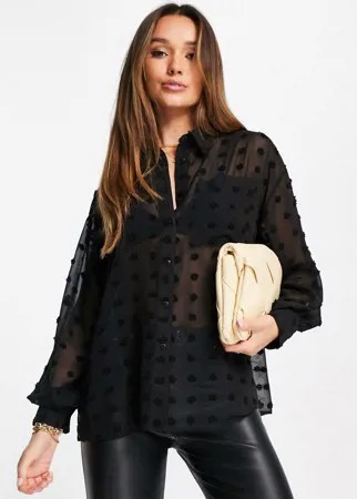 Черная oversized-рубашка из ткани добби ASOS DESIGN-Черный цвет