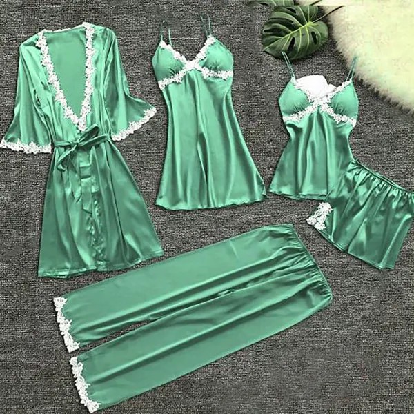 BAI 5-Piece Женщины Сексуальная подвязка Нижнее белье Комплект Робы Кружева Боди Костюм Deep-V Шея Нижнее белье