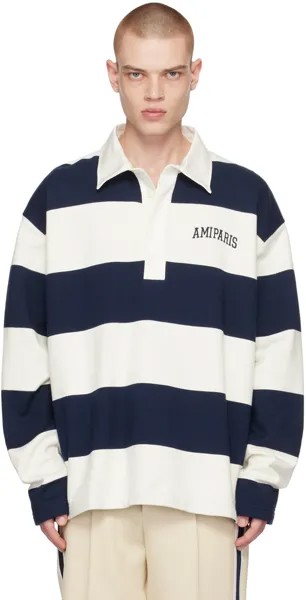 AMI Alexandre Mattiussi Бело-темно-синяя рубашка-поло в полоску