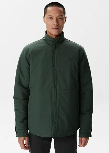 Зеленое мужское пальто с двухсторонним воротником-стойкой Lacoste