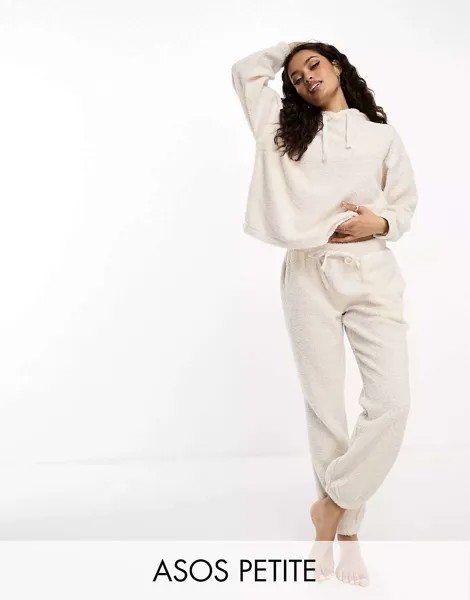 ASOS DESIGN Petite уютный комплект из худи и джоггеров кремового цвета с принтом «борг» в стиле Lounge
