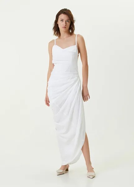 Белое асимметричное платье-макси с драпировкой Jacquemus