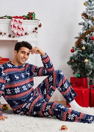 Для мужчины с рождественским принтом из фланели Топ & Брюки Пижама
