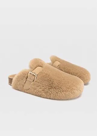 Stradivarius Тапочки С Меховой Отделкой Бежевый 35