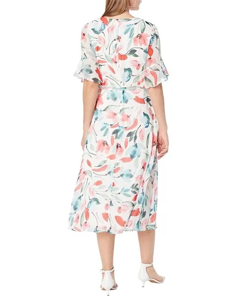 Платье DKNY Short Sleeve Tie Wrap Dress, цвет Print 7854/Ivory/Melon Multi