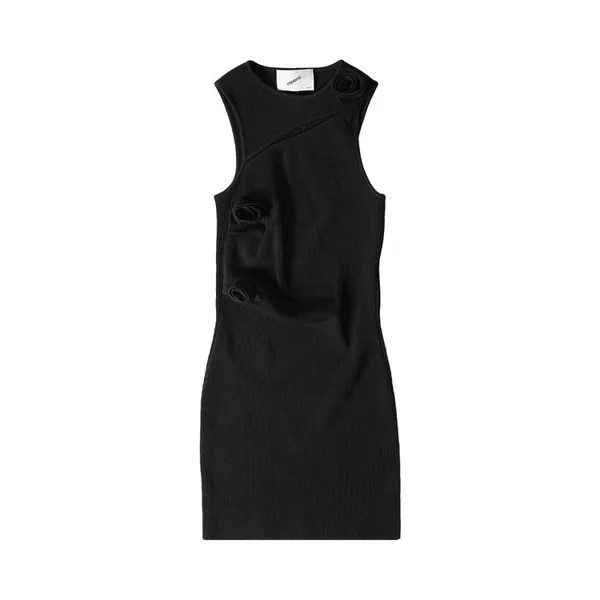 Платье Coperni Asymmetric Flower Knit Mini Dress, черный