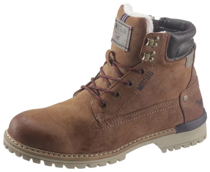 Зимние ботинки Mustang Shoes, ботинки на шнуровке, ботильоны, рабочие ботинки, контрастная отделка, нашивка с логотипом, коричневый