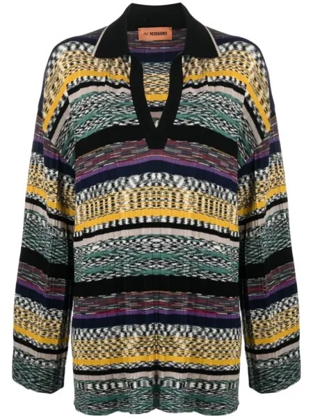 Missoni рубашка поло свободного кроя в полоску, зеленый