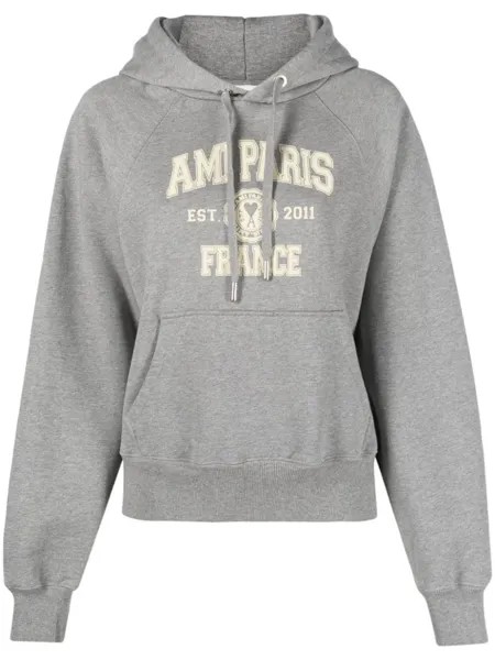 AMI Paris худи из органического хлопка с логотипом, серый