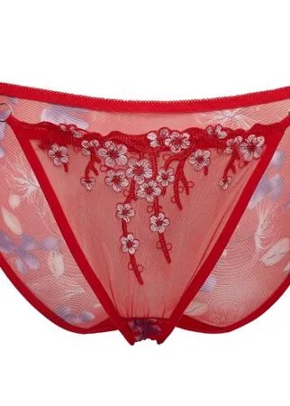 Le Cabaret Трусы слипы низкой посадки с вышивкой, размер 40-44, красный/бледно-розовый/баклажановый