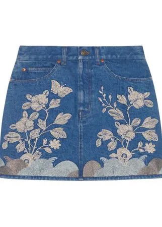 Gucci джинсовая мини юбка с вышивкой