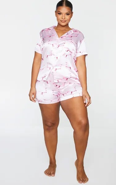 PrettyLittleThing Атласная пижама Plus с принтом розового единорога