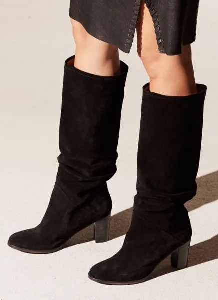Высокие замшевые ботинки Free People Tennison, черные, с напуском и рюшами, размер 39/9, НОВИНКА