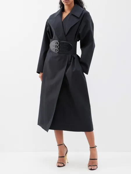 Тренч из хлопковой ткани с поясом ALAÏA, черный