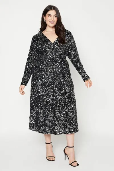 Платье миди с запахом и пайетками Curve Dorothy Perkins, серебро