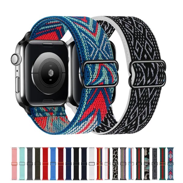 Solo Loop Нейлоновый ремешок для Apple watch ремешок 44мм 40мм 38мм 42мм Регулируемый эластичный браслет Scrunchie iWatch 2 3 4 5 6 se