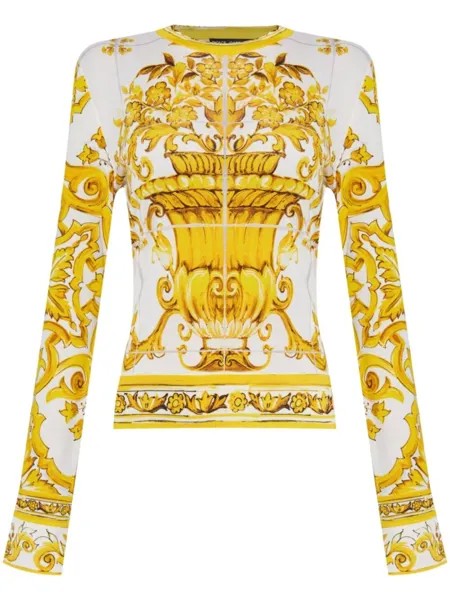 Dolce & Gabbana свитер с принтом майолика, желтый