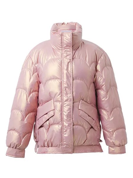 Milanoo Puffer Coats For Women Pink Turndown Collar Zipper Long Sleeves Casual Thicken Winter Coat O