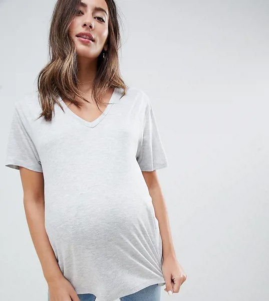 Серая меланжевая футболка с V-образным вырезом ASOS DESIGN Maternity nursing-Серый