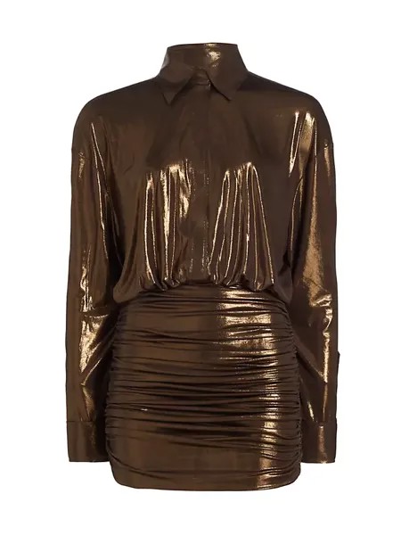 Мини-платье-рубашка оверсайз с присборенными пуговицами спереди Norma Kamali, шоколад