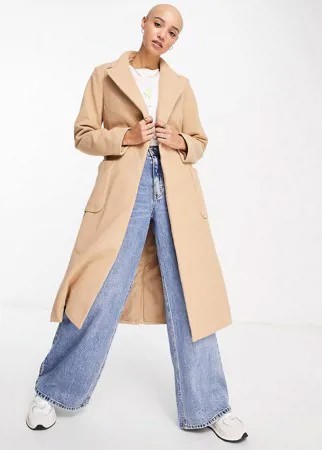 Классическое пальто темно-бежевого цвета с поясом New Look-Коричневый цвет